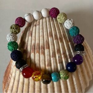 2 for $30 Handcrafted Chakra Bracelet 9mm. Howlite & lava stone nwt